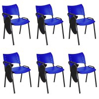 Packung mit 6 Smart-Stühlen mit schwarzer Epoxidstruktur, Kunststoffschalen und Armlehnen (verschiedene Farben)